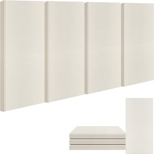 BUBOS 4 PCS Acoustic Panels,24''x12'' Fabric Soundproof Wall Panels,Self-adhesive Sound Absorbing Panels for Studios, Office, Home Theater (Beige) - Beige