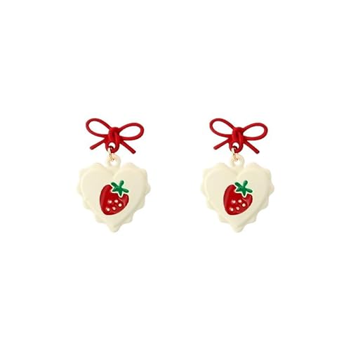 PUBBCIA Bow Strawberry Earrings for Woman Cute Strawberry Dangle Drop Earrings Sweet Fruit Strawberry Summer Jewelry Gift - Strawberry