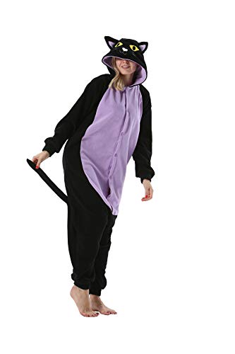 ULEEMARK Women's Adult Pajamas Unisex Animal Onesies Novelty Pyjamas Nightwear Halloween Homewear OnePiece Cosplay Costume Loungewear - XL - Midnight Cat