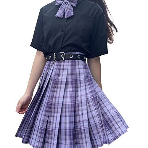 Uposao Fashion High Waist Pleated Skirt Mini Skirts Harajuku Korean Style Cute Kawaii Skirts for Girls Plaid Pleated Skirt Women - S - Style 1