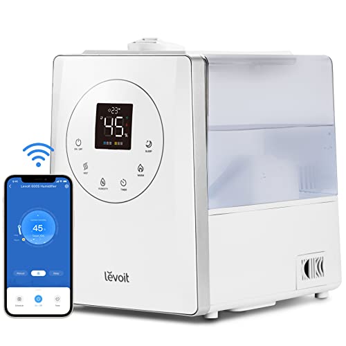 LEVOIT Smart Humidifiers for Bedroom Large Room Home , 6 L Top-Fill Warm & Cool Mist Humidifier for Plants | Baby, Intelliengent Humidity Monitor - Essential Oil & Timer, Up to 50H for 70 ㎡ - 6L Smart Warm & Cool Mist Humidifier