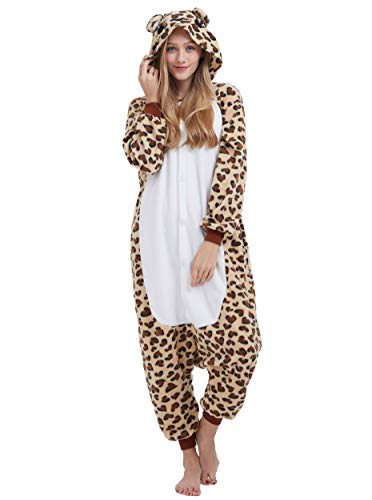 ULEEMARK Women's Adult Pajamas Unisex Animal Onesies Novelty Pyjamas Nightwear Halloween Homewear OnePiece Cosplay Costume Loungewear - XL - Leopard Bear
