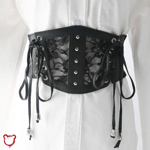 Lace-Up PU Corset Belt, Black