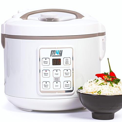 M4Y Rice Cooker, Slow Cooker and Food Steamer for 1-6 People – 1.2 Litre - Keep Warm Function, Delay Timer, Premium Inner Pot, Spatula & Measuring Cup, Perfect Rice Every time– Quick & Easy