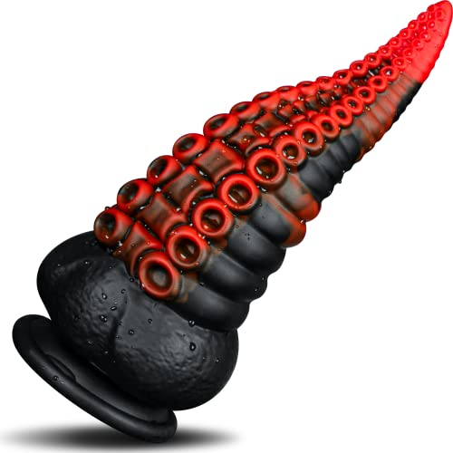 Huge Monster Dildo Adult Sex Toy, 8.7in Thick Large Dragon Anal Toys Trainer for Women & Men, Fantasy G spot Dildo with Strong Suction Cup, Silicone Big Black Alien Butt Plug Octopus Tentacle Dildo - Lava