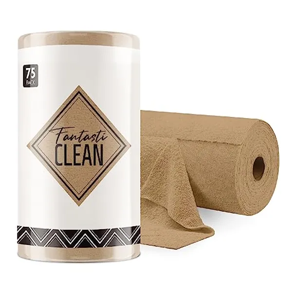 Fantasticlean Microfiber Cleaning Cloth Roll -75 Pack, Tear Away Towels, 12" x 12", Reusable Washable Rags (Tan)