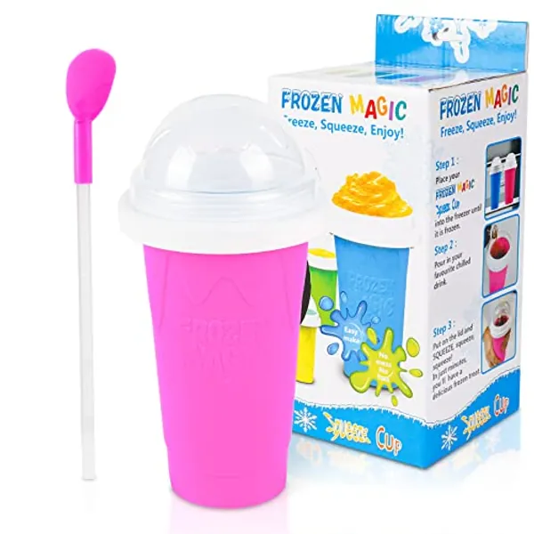 VOIEOV DIY Slushy Maker Cup - TIK TOK Magic Slushie Maker Squeeze Cup, Quick Frozen Cooling Smoothie Pinch Cup, Double Layer Squeeze Cup Slushy Maker, Portable Squeeze Ice Cup for Everyone - Pink