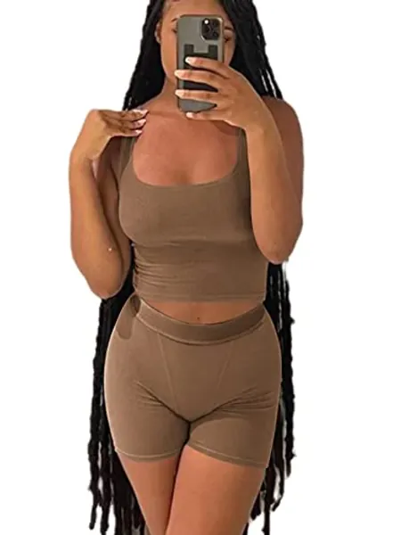 AYWA Casual Workout Sets Two Piece Outfits for Women Ribbed Crop Tank Top High Waist Leggings Active Wear