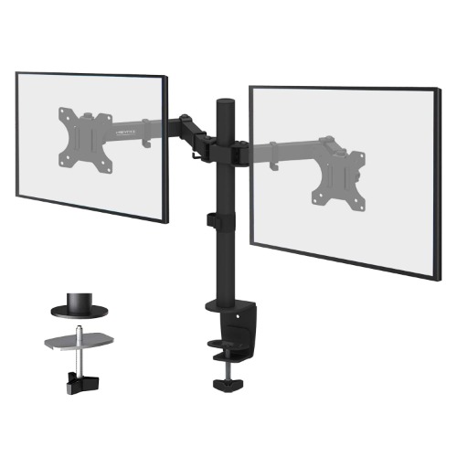 HEYMIX Dual Monitor Stand, VESA Monitor Arm, Double Monitor Mount Height Adjustable for 2 LCD 17-32" Screens, Dual VESA Arm Mount 75mm/100mm, C-Clamp & Grommet 2-Way Assembling
