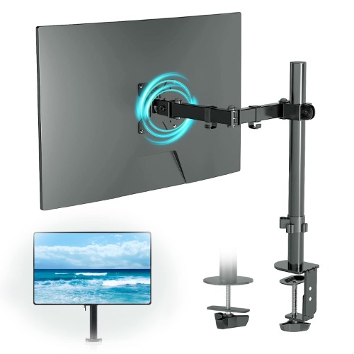 Aerostralia Single Monitor Arm, Vesa Mount Single Monitor Stand with Extention Arm, Ergonomic Adjustable Computer Monitor Stand Mount Desk Stand for 13-32 Inch Screen with 2-Grommet Mounting Base - Single - Black