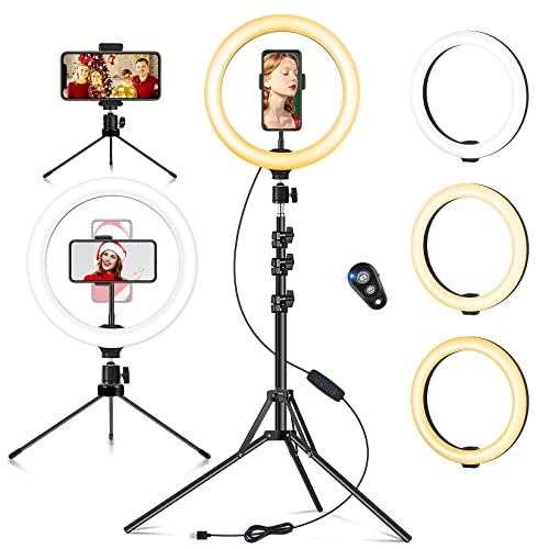 10 inch Ring Light with Tripod Stand & Phone Holder, Selfie Ringlight with Remote for Phone, 70" Tall Circle Light, LED Ring Lamp for Makeup, Video Recording, Conferencing, TikTok, Twitch - 10inch