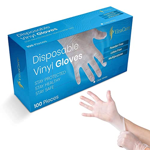 100 x Disposable Gloves | Vinyl Gloves Disposable | Latex free gloves | Powder Free Gloves | Strong And Non-Sterile | (Medium, 1 Pack of 100) - Medium - 1 Pack of 100