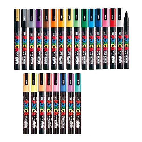 Posca Paint Marker FULL RANGE Bundle Set , Mitsubishi Poster Colour ALL COLOR Marking Pen Fine Point 24 Colours ( 17 Standard & 7 Natural ) Japan Import