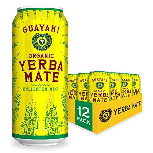 Guayaki Yerba Mate, Clean Energy Drink Alternative, Organic Enlighten Mint, 15.5oz (Pack of 12), 150mg Caffeine - Enlighten Mint - 15.5 Fl Oz (Pack of 12)