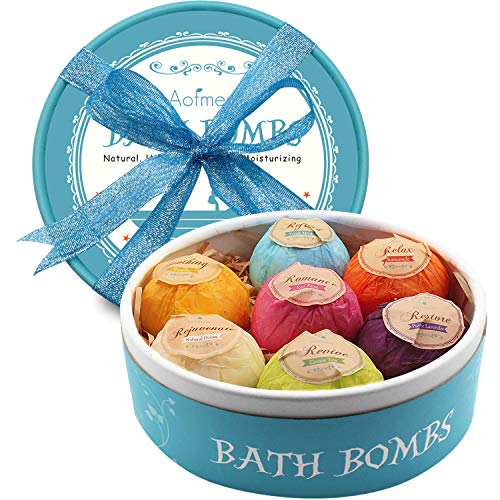 Aofmee Bath Bombs, 7 Bath Bombs for Women, Handmade Bathbombs for Kids Girls, Mothers Day Gifts for Mom, Spa Relaxation Gifts for Her, Birthday Valentines Christmas Gifts for Women Who Have Everything - 1 Set