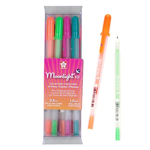 SAKURA Gelly Roll Moonlight Gel Pens - Bold Point Opaque Ink Pen for Journaling, Art, or Drawing - Bold Line - Assorted Bright Ink - 16 Pack - 16 Count (Pack of 1) - Assorted Bright