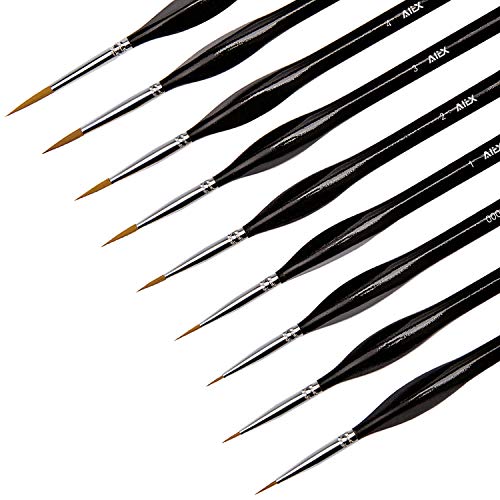 AIEX 9 Pieces Fine Detail Paint Brush Miniature Mini Paints Brush Set for Acrylic, Watercolor, Oil, Face, Nail, Scale Model Painting, Line Drawing(Black) - Black