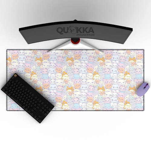 Cute Kitten Pattern Design Mousepad Deskmat - 60x35cm / 2mm / Colour Stitched