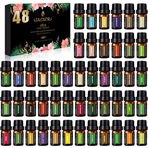 48 Essential Oils Set - Essential Oils, Super Multi-Scents for Humidifier, Diffuser, Massage, Candle Making, Lavender, Sweet Orange, Tea Tree, Eucalyptus and More - 48*5ml
