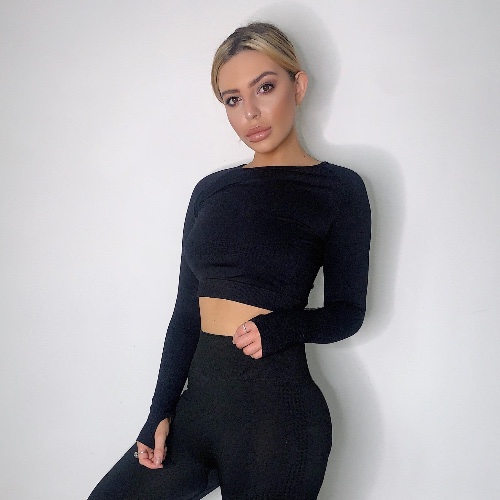 Slim Fit Long Sleeve Crop Top - Black / S