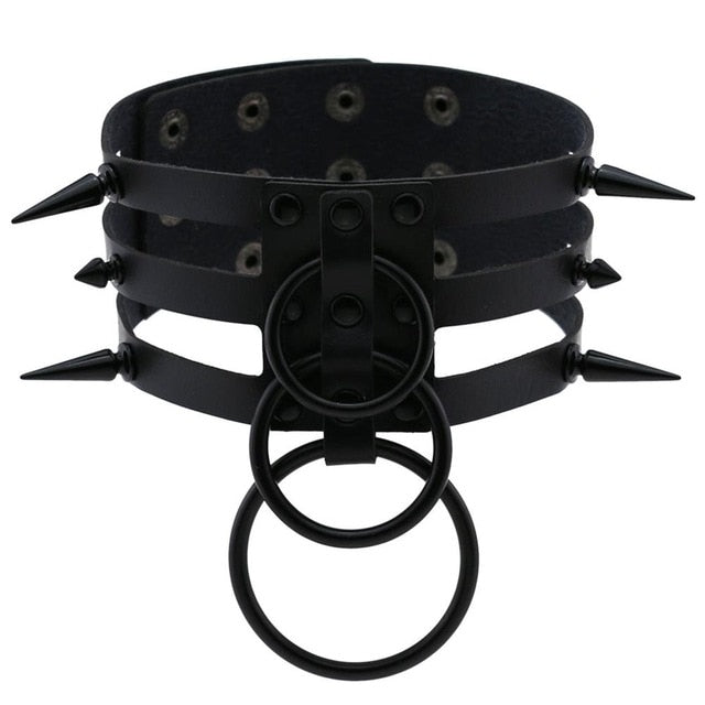 'Tortured' Black Gothic Spike Ring Choker (14 Colours) - black