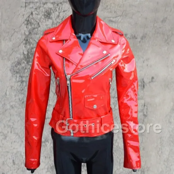 Gothic Moto Biker Jacket Red PVC Vinyl Women Punk Rocker | Etsy