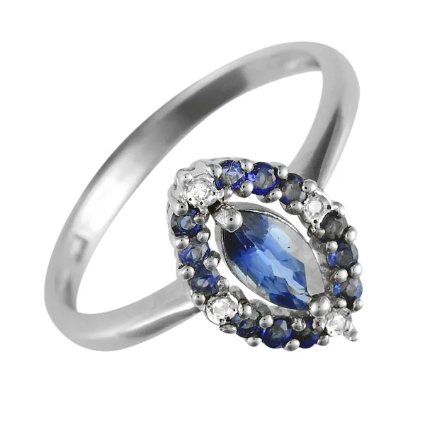 Ivy Gems 9ct White Gold Fancy Marquise Cut Blue Sapphire and Diamond Ring