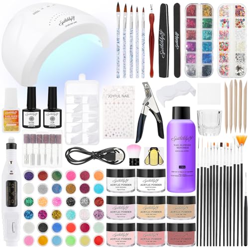 SPTHTHHPY Acrylic Nail Kit with Electric Nail Drill and Nail Lamp,U V Nail Dryer Light Manicure Pen Polishing Tools,False Nail Tips Starter Set Supplies for Beginner with Everything - Acrylic Nail Kit with Electric Nail Drill