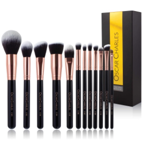 Oscar Charles Make up Brushes Set, 12 Piece Makeup Brushes Professional - Rose Gold