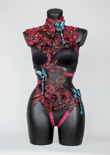 SUMMON THE FIRE - Crystal Beaded Lace & Butterfly Bodycage | UK 12-14/US 8-10