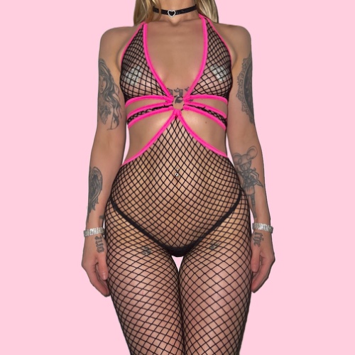 Famous on MySpace Bodysuit: Black n' Hot Pink | Default Title