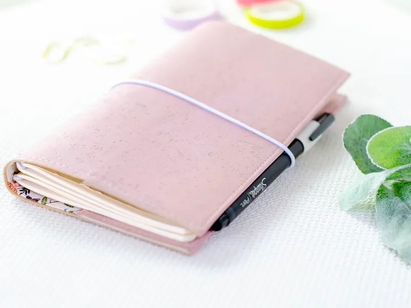 Pink Traveler&#39;s Notebook Cover - Cork Vegan Leather Journal Sleeve - Minimalist TN Case - Hobonichi Weeks Cover - A5 - A4