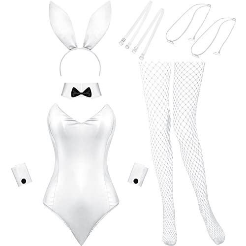 Geyoga Bunny Costume Women Lingerie and Tails Bodysuit Role Play Rabbit Outfit Set for Halloween Christmas Costume Cosplay Party (X-Large) - S - White