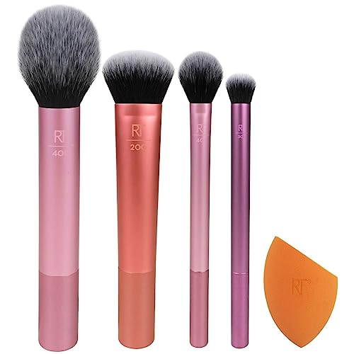 Real Techniques Everyday Essentials + Makeup Sponge Kit, Makeup Brushes and Makeup Blender Sponge, For Foundation, Blush, Bronzer, Eyeshadow, and Powder, Synthetic Bristles, Cruelty Free, 5 Piece Set - 5 Count (Pack of 1)