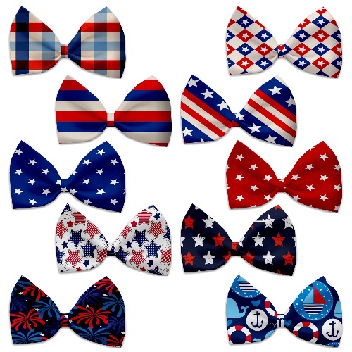 Pet, Dog & Cat Bow Ties, "Patriotic Group" *Available in 10 different print options!* - Stars & Stripes / Elastic Band