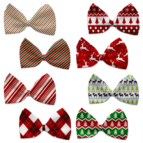 Christmas Pet, Dog & Cat Bow Ties, "Candy Cane Lane Group" *Available in 8 different print options!* - Dancing Reindeer / Elastic Band