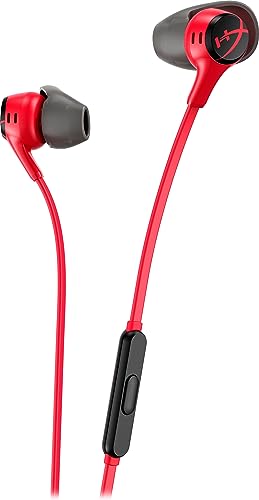 HyperX Cloud Earbuds II – 14mm Drivers, Four Eartips, Hard-Shell Carrying Case, Low-Profile 90° Plug, 3.5mm Plug, Built-in Microphone, Multi-Function Button, PC, Mobile, Nintendo Switch – Red - Red