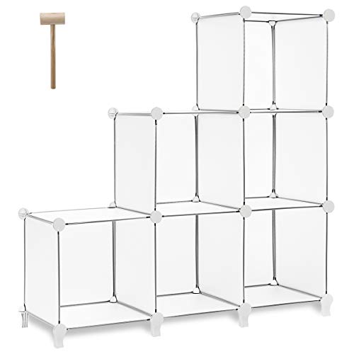 TomCare Cube Storage 6-Cube Bookshelf Closet Organizer Storage Shelves Shelf Cubes Organizer Plastic Square Book Shelf Bookcase DIY Closet Cabinet Organizer Shelving for Home Office Bedroom, White - 6 Cube - Clear White