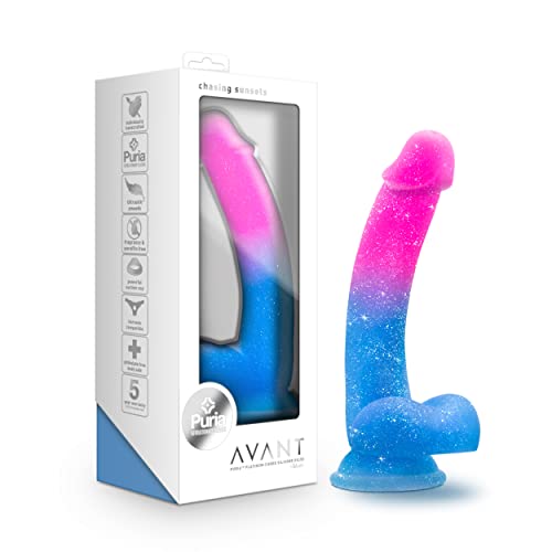 Blush Avant Chasing Sunsets Realistic Colorful Gradient Silicone Dildo - 7.75" Length and 1.25" Width - Suction Cup Base for Hands Free Play & Harness Compatible - Satin Smooth Sex Toy for Adults