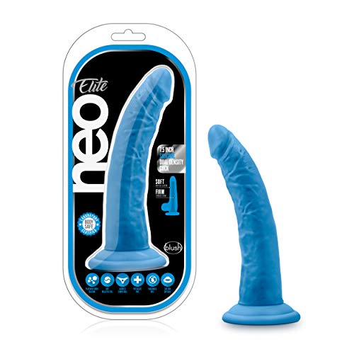 Blush Neo Elite - 7.5" Luxury Realistic Dildo - 1.5" Thick Shaft - Silicone Sensa Feel Dual Density Ultra Silk - Anal Pegging Strap On - Harness Compatible Suction Cup for Hands Free Play - Sex Toy - Blue - 7.5 Inch