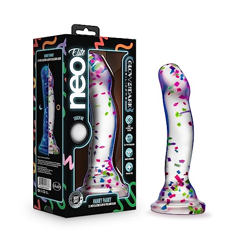Blush Neo Elite Purio™ Silicone Glow in The Dark Dildo - 7.5 Inch Clear Dildo with Fun Confetti - Thoughtful Curves for G Spot & P Spot Pleasure - Silky Smooth Non Pourous Waterproof - Adult Sex Toy