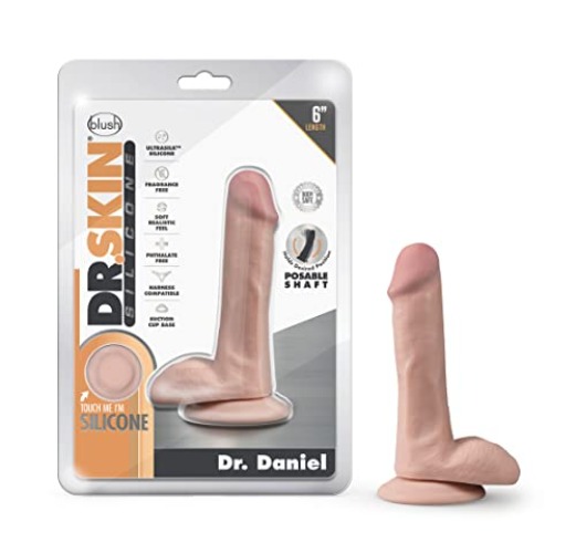Blush Novelties Dr. Skin Silicone Poseable Dr. Daniel 6 Inch Dildo Suction Cup Harness Compatible Realistic Sex Toy for Men Women Couples