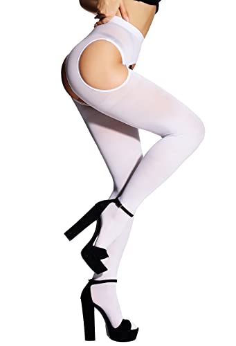 SUREPOCH Suspender Tights for Women Plus Size Garter Belt White Control Top Pantyhose - Medium-Large - White