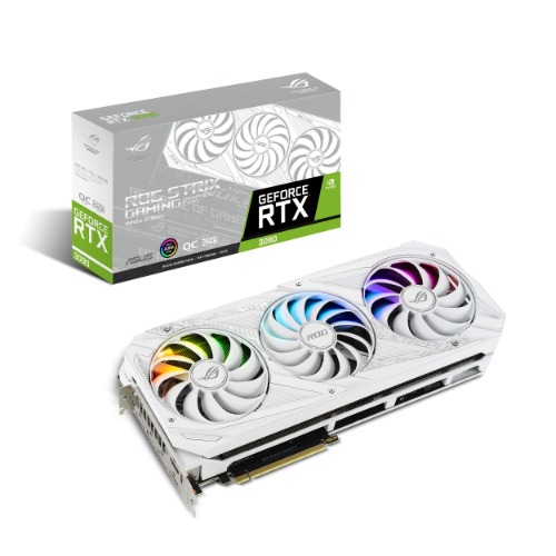 ASUS ROG STRIX NVIDIA GeForce RTX™ 3090 White OC Edition Gaming Graphics Card (PCIe 4.0, 24GB GDDR6X, HDMI 2.1, DisplayPort 1.4a, White color scheme, Axial-tech Fan Design, 2.9-slot, Super Alloy Power - Graphic Card