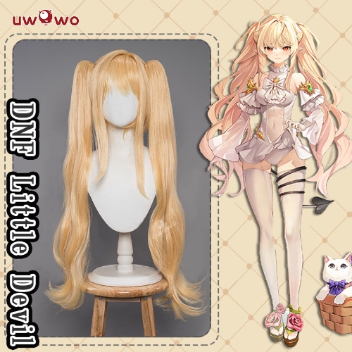 Uwowo Game Dungeon Fighter DNF Fanart: Battle Mage Demon Little Devil Loli Cute Cosplay Wig Yellow Long Hair