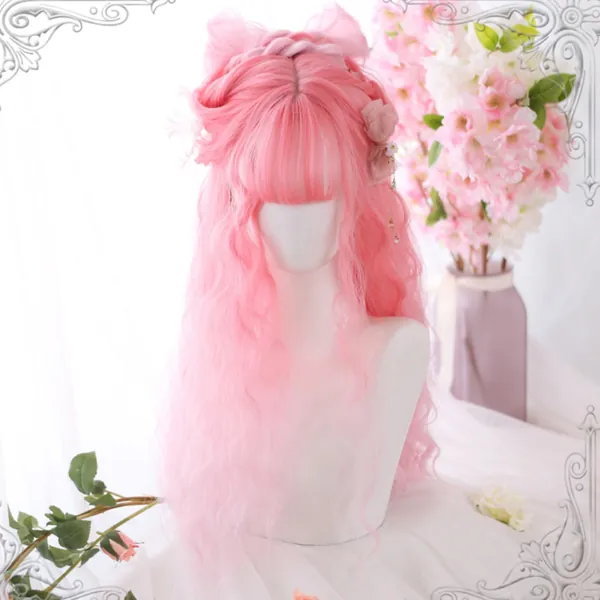 23.6 Inch Sakura Pink Lolita Sheep Curly Hair Cosplay Long Hair Wig Full Headdress Heat Resistant Anime Fashion Wig