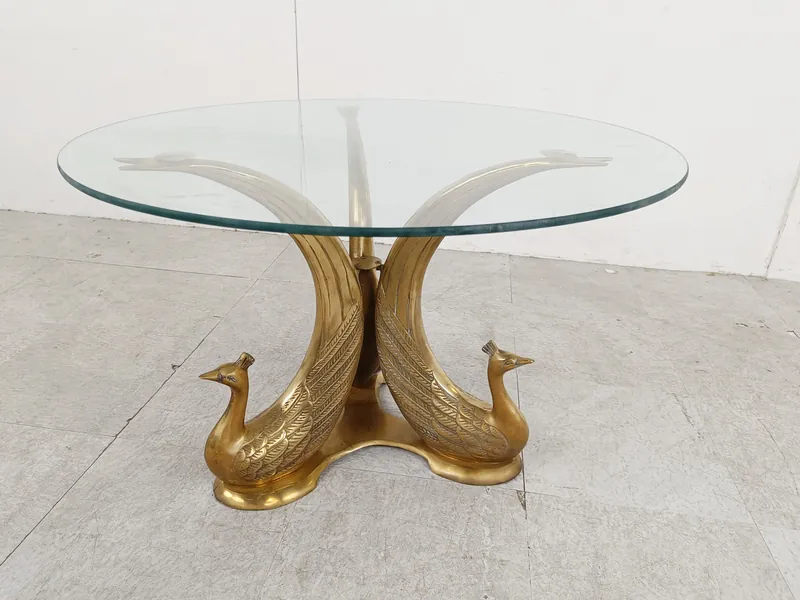 Vintage brass peacock coffee table, 1970s - hollywood regency coffee table - mid century coffee table - sculptural coffee table