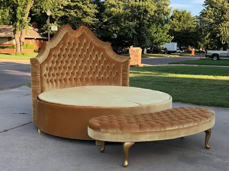 Round Bed Platform Frame Tufted Upholstered Bed Scallop Curvy French Round Bed Frame Velvet Any Shape Choose Fabric CUSTOM FOR SHANEL