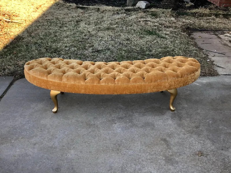 Bench Bedroom Tufted For Custom Round Tufted Bed Upholstered Curved Shape Queen Anne Wood Leg Velvet Tufted Top Bespoke MADE TO ORDER