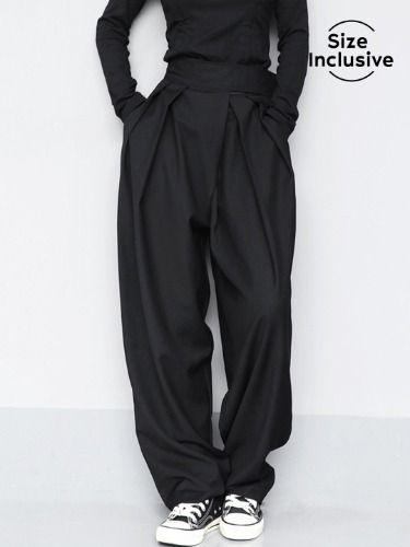Hook-and-Loop Fastener Wide Leg Pants | Black / L